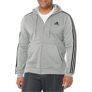 adidas Essentials 3-Stripe Full Zip Fleece Hoodie Mens 2XL Gray